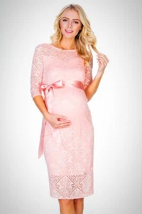 Satin Lace Maternity Dress with Sleeves - Picture 1 of 8