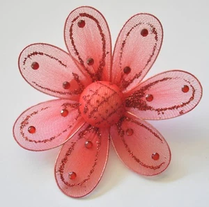 4" Red Semi-transparent Mesh Gerbera Daisy Silk Flower Hair Clip Pin-Up - Picture 1 of 3