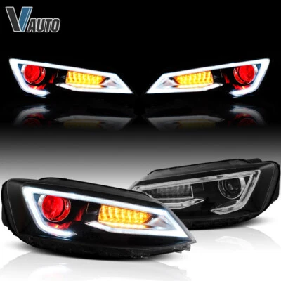 Pair VLAND LED Headlights For 2011-2018 VW JETTA MK6 With Demon Eye Front Lamps - Image 1 of 4