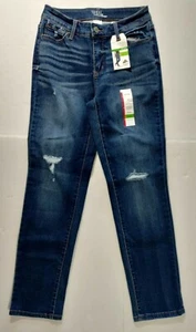 Time And Tru Women's Whisker Faded Distressed Straight Blue Jeans Size 6 NWT - Picture 1 of 8
