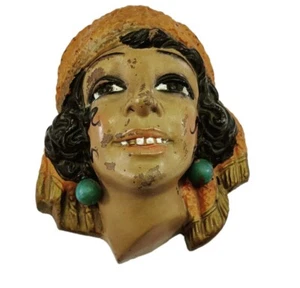 Antique Figural Middle Eastern Woman Gipsy Wall Pocket Chalkware - Picture 1 of 12
