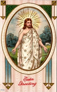 Easter Greetings Embossed Religious Postcard - Picture 1 of 2