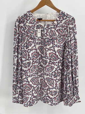Talbots Top Blouse Women’s Size XL Paisley Red White Blue Long Sleeve New - Image 1 of 4