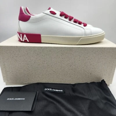 Dolce Gabbana Portofino Women's Leather White/Rose Sneakers EU38 US8 $575 - Image 1 of 4