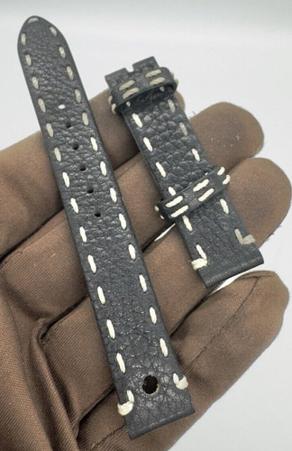 Cinturino orologio originale OEM Fendi 14 mm pelle nera ciottolata punto bianco NUOVO