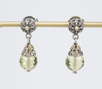 Konstantino Prasiolite Filigree Drop Dangle Sterling Silver 18k Gold 1" ES2690 - Image 1 of 4