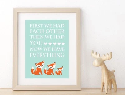 Estampado de guardería Aqua Boy Woodland, decoración de guardería de zorro para bebé niño  Foto 1 de 2