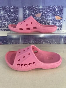 CROCS Sz J2 Baya Slide Sandals (Big) Kids Girls Child Pink Shoes Slip On - Picture 1 of 9