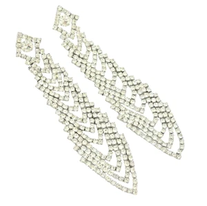 Sparkly Diamante Crystal Rhinestone Strands Silver Plated Long Evening Earrings - Picture 1 of 8