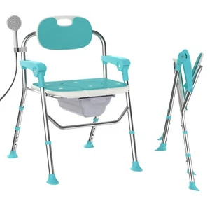 3 in 1 Shower Chair, Raised Toilet Commode Safety Seat w/ Pan Folding 400lb Max - Picture 1 of 11