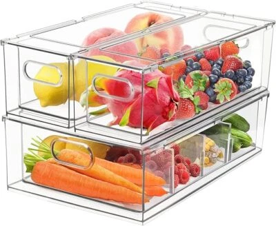 ELECTRO.INC* 3 Pack Organizer Bins with Pull-out Drawer, for Freezer,Cabinet, Kitchen,bedroom