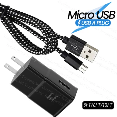 Micro USB Fast Charger Braided Data Cord 3/6/10Ft USB A Plug For Samsung Android - Image 1 of 4