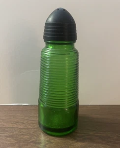 1930's Owens Illinois Forest Green Glass Ribbed Shaker w/ Black Lid ~ 5-1/2" - Picture 1 of 19