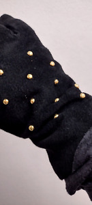 Vintage Gloves 80s Gold Studded Black New Wave Soft Leather like SUEDE BIG SIZE