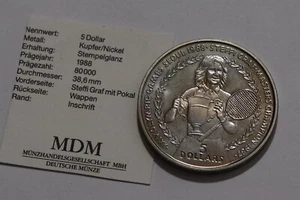 🧭 🇳🇺 NIUE 5 DOLLARS 1988 STEFFI GRAF TENNIS WITH COA B79 #7 CG37 - Picture 1 of 2