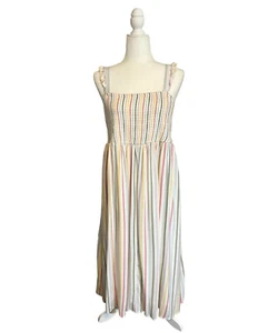 Nuevo con etiquetas Vestido Midi Torrido Calado Pastel Arco Iris Rayas Volantes Correa Talla Grande 1X  - Imagen 1 de 4