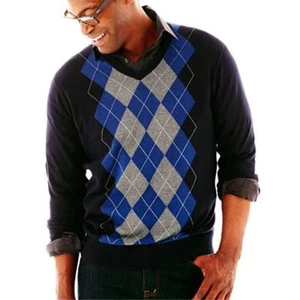 Claiborne Argyle Sweater Athens Navy Combo Sizes XL, XXL NEW Msrp $60.00 - Picture 1 of 1