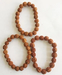 3 Pc Natural RUDRAKSHA 5 mukhi Rudraksh Bracelet Adjustable Unisex, 9-10 mm Size - Picture 1 of 7