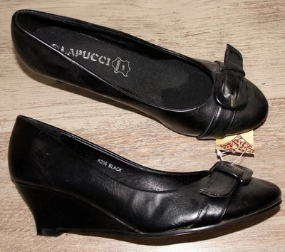 Lapucci K206 schwarze Damen-Schuhe Pumps Keil Wedge 37 Riemen Leder Ballerina - Bild 1 von 4