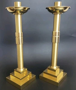 VTG Heavy Pair 12" SUDBURY Brass Candle Holders Altar Candlesticks Art Deco - Picture 1 of 18