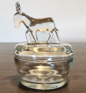 Vintage Jeannette Glas Esel bedeckt Pulver Schüssel Schale klar Schmuck Bonbonglas - Bild 1 von 7
