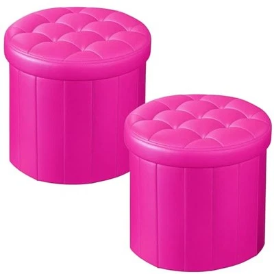 Round Ottoman with Storage, Foot Rest Leather Vanity Stool, Small Ottomans  - Image 1 of 4