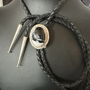 Mens BOLO TIE WHITE BUFFALO TURQUOISE Sterling Silver Navajo 1" 19123 - Picture 1 of 13