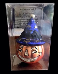 Jack-O’-Laterne im Hexenhut Halloween Ornament Polen mundgeblasen Neu in OVP Vintage - Bild 1 von 7