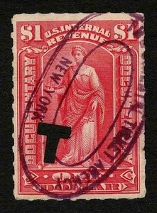 US Revenue 1900 R182 Documentary $1 Carmin Commerce Tax Stamp Cut Cancel Used - Bild 1 von 2