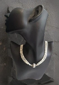 Beautiful Vintage 3-Strand Natural Seed Pearls And Sterling Silver Necklace - Picture 1 of 14