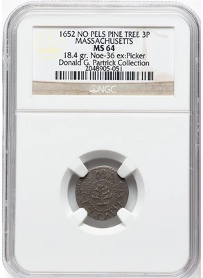 1652 PINE TREE 3PENCE NGC MS 64 - Image 1 of 4