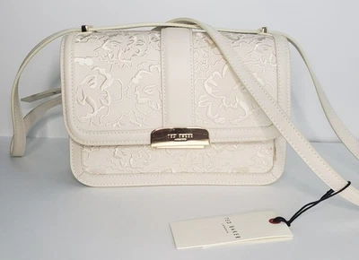 BOLSO BANDOLERA NUEVO CON ETIQUETAS TED BAKER LONDON GINN MARIE CUERO BLANCO FLORAL BORDADO Foto 1 de 4