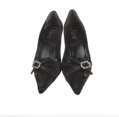 Vintage Dior Satin Bow Kitten Heel Sz 37.5 - Image 1 of 4