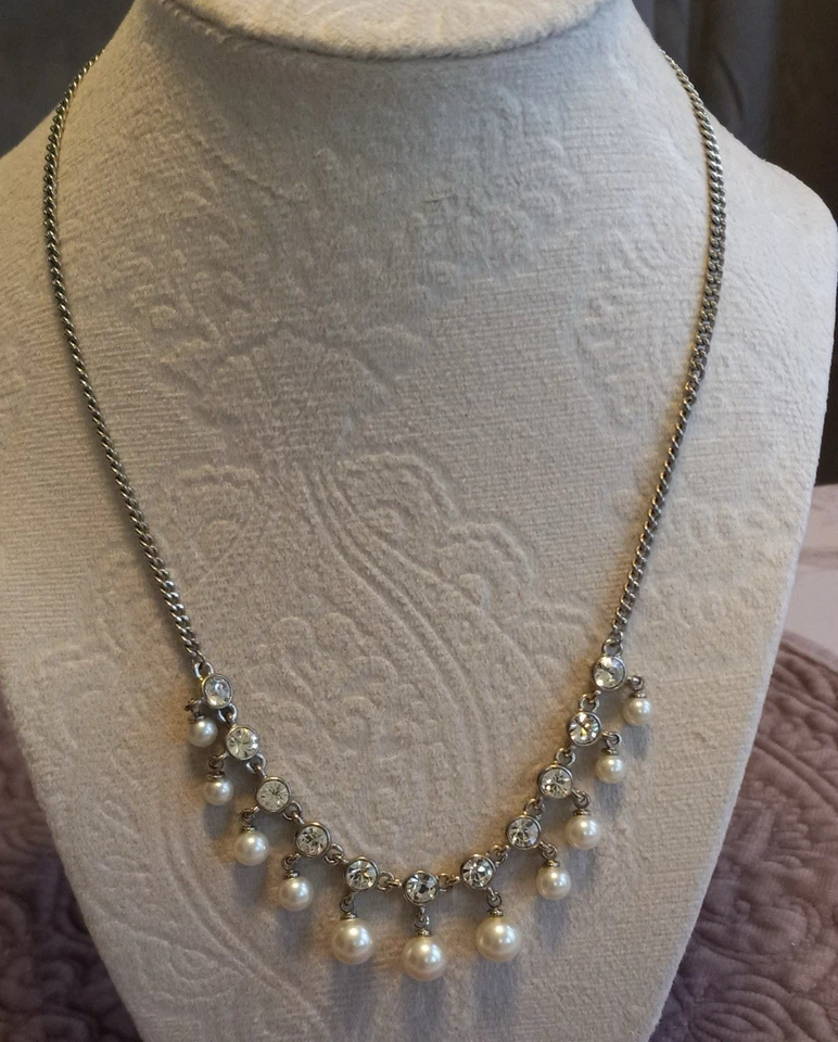 Givenchy Pearls Crystals Silver Plated 18” Silver Plated Graduated Necklace EUC - Image 1 of 1