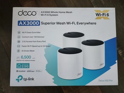 TP-Link AX3000 Dual 2.5Gbps Ports WiFi 6 Mesh WIFI Router System, Deco X55 Pro - Image 1 of 4