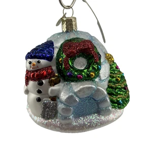 Antiguo Mundo Navidad OWC Muñeco de Nieve Iglú Vidrio Adorno de Navidad Corona Árbol 3" T - Imagen 1 de 7