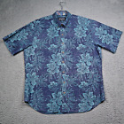 Reyn Spooner Hawaiian Shirt Mens XL Button Down Blue Floral Reverse Print