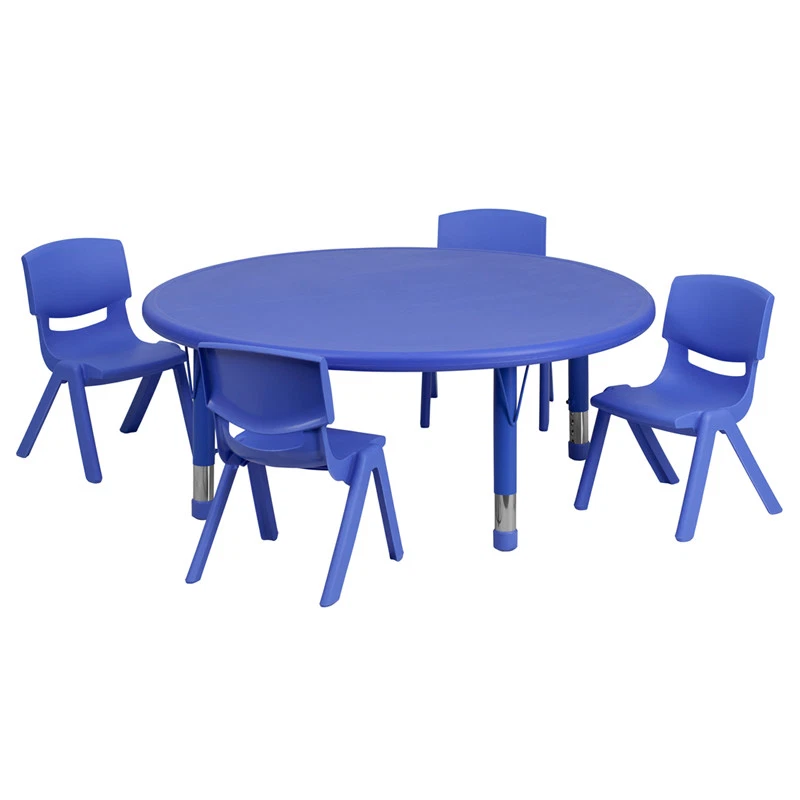 Flash Furniture 45 Round Adjustable Blue Plastic Activity Table Set With 4