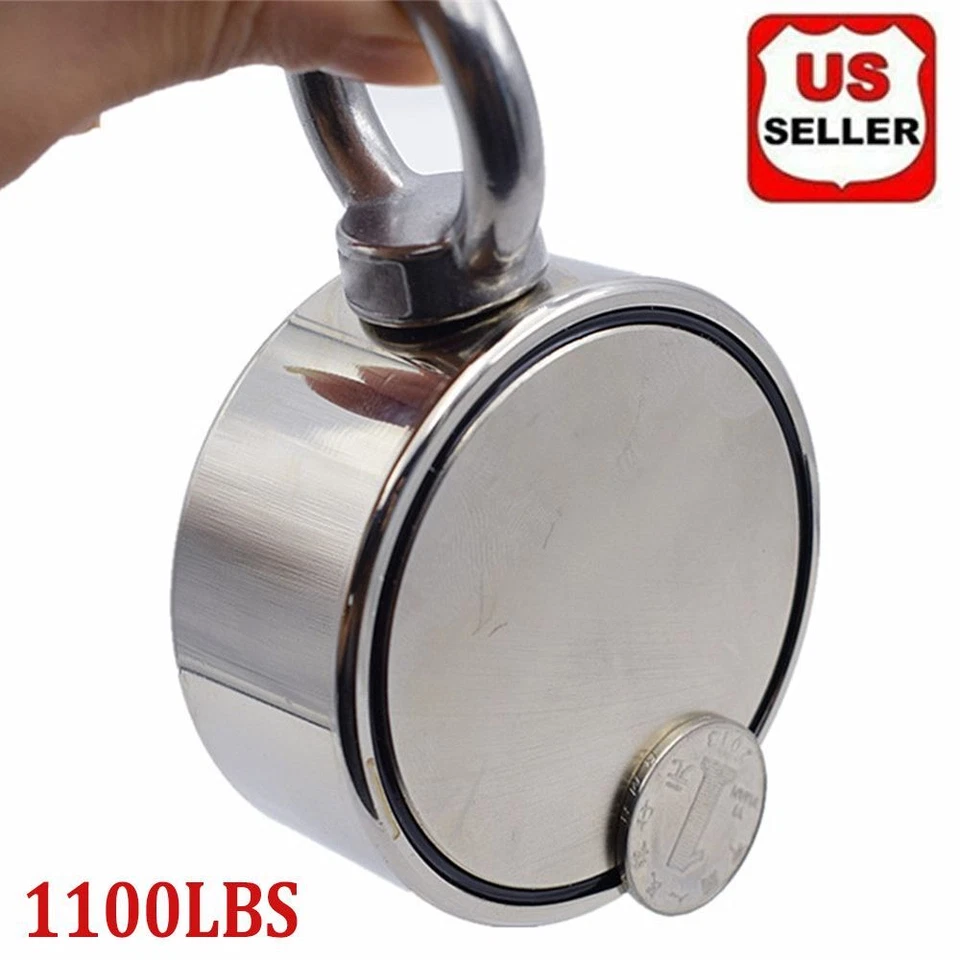 1100 LBS Super Strong Pulling Force Double Sided Fishing Magnet Neodymium Rare