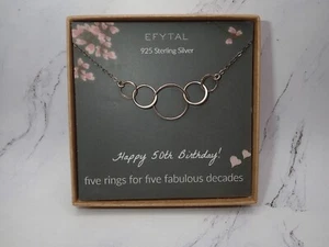 Sterling Silver (925) Five Rings Circle 50th Birthday Necklace - 16" - 2.98 g - Picture 1 of 15