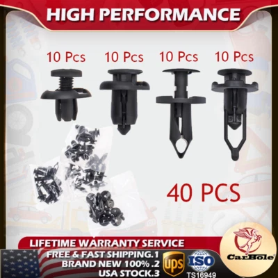 40pcs Body Bumper Push Pin Rivet Retainer Trim Moulding Fender Clip Assortments - Image 1 of 4