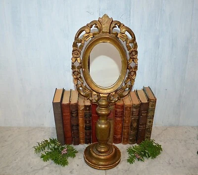 Старинный большой позолоченный деревянный стоящий туалетный столик зеркало итальянский пьедестал основание - Изображение 1 из 4