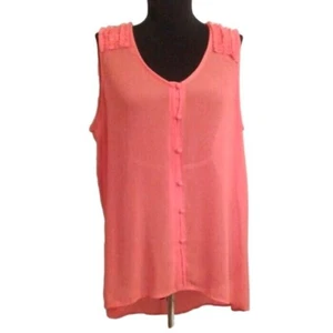 Charming Charlie Size L Top Womens Sleeveless Button Up Coral Sheer Hi Low Hem - Picture 1 of 9