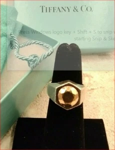 Tiffany & Co Elsa Peretti Esagono Ring 2ct Faceted 18K Gold Center, Silver $1250 - Picture 1 of 9