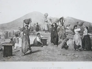 EXCAVATORS at POMPEII Antique 1884 Gravure Print Masterpieces French Art Matted - Picture 1 of 8