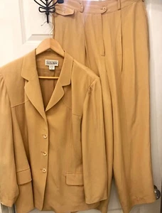 Anita Belle 100 % Seide zweiteiliges Hosenanzug Set khaki Karriere Profi Gr. 12 - Bild 1 von 5