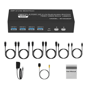 New 2x2 KVM Switch 4K 120Hz 8K USB3.0 KVM Switcher For 2 Computers 2 Monitors - Afbeelding 1 van 20