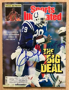 ERIC DICKERSON INDIANAPOLIS COLTS SIGNED AUTO 1987 SPORTS ILLUSTRATED MAGAZINE - Picture 1 of 9