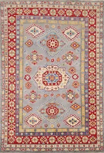 Traditional Light Blue Wool Floral Oriental Handmade Super Kazak Area Rug 5x7 ft - Picture 1 of 12