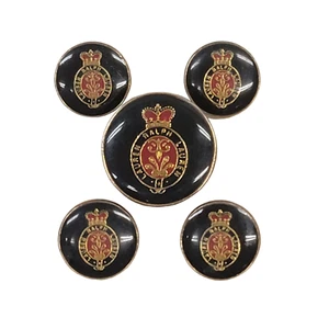 Vtg Ralph Lauren Dark Navy Black? Enamel Crown Shank Buttons Jacket Blazer Set 5 - Picture 1 of 4